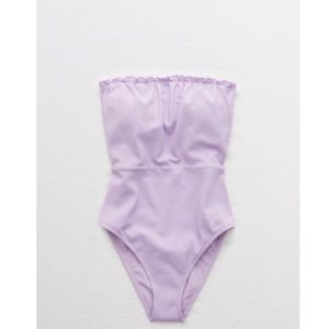 Aerie Swim Pique Bandeau One Piece Strapless